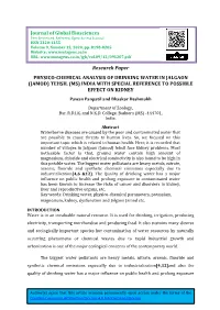 Research Paper PHYSICO-CHEMICAL ANALYSIS of DRINKING WATER in JALGAON (JAMOD) TEHSIL (MS) INDIA with SPECIAL REFERENCE to POSSIBLE EFFECT on KIDNEY