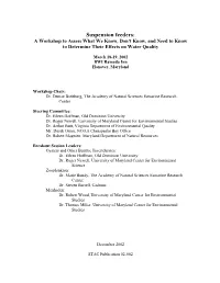 Suspension Feeders: a Workshop to Assess What We Know, Don't Know, and Need to Know to Determine Their Effects on Water Quality