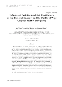 Influence of Fertilizers and Soil Conditioners on Soil Bacterial Diversity and the Quality of Wine Grape (Cabernet Sauvignon)
