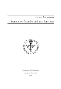 Johan Andersson Summation Formulae and Zeta Functions