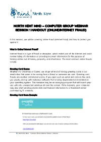 Computer Group Webinar Session 1 Handout (Online/Internet Fraud)