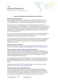 Frequently Asked Questions About the Lausanne Movement