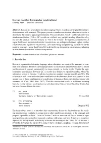 Korean Classifier-Less Number Constructions1