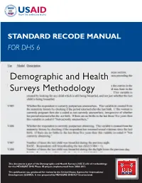 Standard Recode Manual for DHS 6