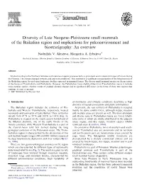 Diversity of Late Neogene–Pleistocene Small Mammals of the Baikalian Region and Implications for Paleoenvironment and Biostratigraphy: an Overview