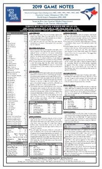 2019 Game Notes