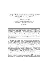 Cheap Talk, Reinforcement Learning and the Emergence of Cooperation