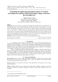 Evaluating the Application and Improvement of Vovinam Curriculum for Students of FPT Polytechnic College of Practice Ho Chi Minh City