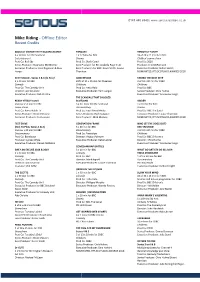 Mike Riding - Offline Editor Recent Credits​ ​