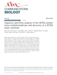 Sequence Specificity Analysis of the SETD2 Protein Lysine Methyltransferase and Discovery of a SETD2 Super-Substrate
