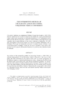 The Interpretive Method of the Karaite Aaron Ben Joseph: Uniqueness Versus Conformity