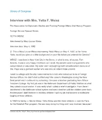 Interview with Mrs. Yetta F. Weisz