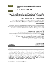 Light Speed Expansion and Rotation of a Primordial Black Hole Universe Having Internal Acceleration