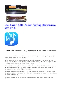 Lee Oskar 1910 Major Tuning Harmonica, Key of A,Lee