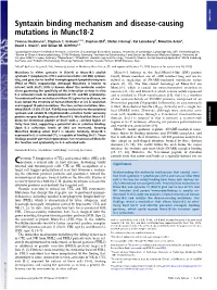 Syntaxin Binding Mechanism and Disease-Causing Mutations In