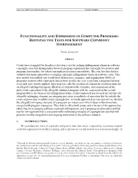 Functionality and Expression in Computer Programs: Refining the Tests for Software Copyright Infringement