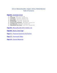 Impact, Action, Remembrance Table of Contents
