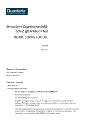 Simoa Semi-Quantitative SARS-Cov-2 Igg Antibody Test Is an Automated Igg