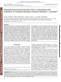 Propacetamol-Induced Injection Pain Is Associated with Activation of Transient Receptor Potential Vanilloid 1 Channels S
