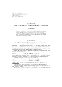A Note on the Generation of Pythagorean Triples