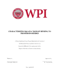 Characterizing Iqgap1-C Domain Binding to Phosphoinositides