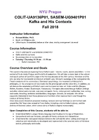 NYU Prague COLIT-UA9136P01, SASEM-UG9401P01 Kafka and His Contexts Fall 2018