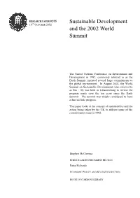 Sustainable Development and the 2002 World Summit