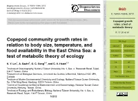 Copepod Growth Rates: a Test of Metabolic Theory