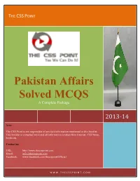 Pakistan Affairs CSS Solved MCQS