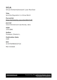 Securities Regulation in a Virtual World