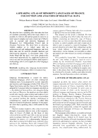 A Speaking Atlas of Minority Languages of France: Collection and Analyses of Dialectal Data