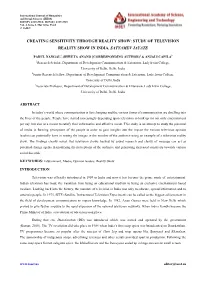 Creating Sensitivity Through Reality Show: Study of Television Reality Show in India, Satyamev Jayate