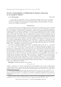 On the Continuability of Multivalued Analytic Functions to an Analytic Subset*