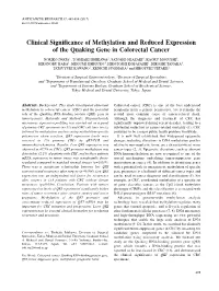 Clinical Significance of Methylation and Reduced Expression of The