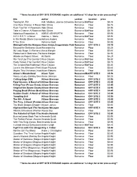 **Items Located at OFF SITE STORAGE Require an Additional 1-2 Days for Order Processing** Title Author Section Location Price Taming Mr