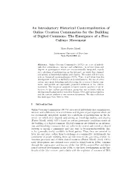 An Introductory Historical Contextualization of Online Creation Communities for the Building of Digital Commons: the Emergence of a Free Culture Movement