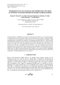 Determination of Uranium and Thorium by Neutron Activation Analysis Applied to Fossil Samples Dating