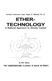 ETHER- TECHNOLOGY a Rational Approach to Gravity Control