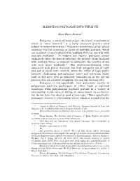Marrying Polygamy Into Title Vii