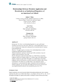 Relationships Between Metadata Application and Downloads in an Institutional Repository of an American Law School