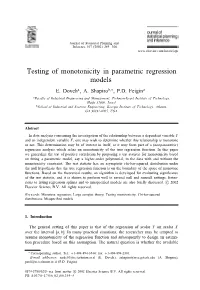 Testing of Monotonicity in Parametric Regression Models E