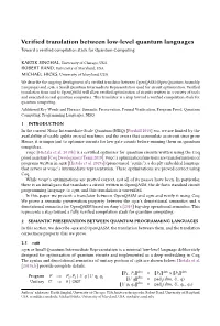 Verified Translation Between Low-Level Quantum Languages Toward a Verified Compilation Stack for Quantum Computing