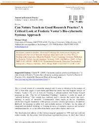 A Critical Look at Frederic Vester's Bio-Cybernetic Systems Approach