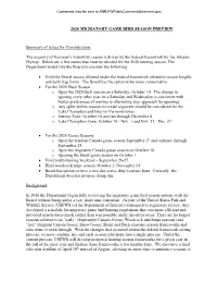 2020 MIGRATORY GAME BIRD SEASON PREVIEW Summary of Issues for Consideration