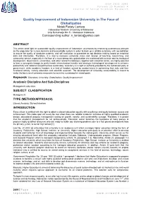 Quality Improvement of Indonesian University in the Face Of
