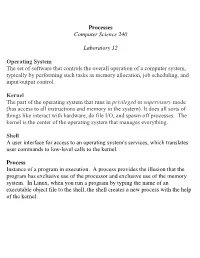 Processes Computer Science 240 Laboratory 12 Operating System