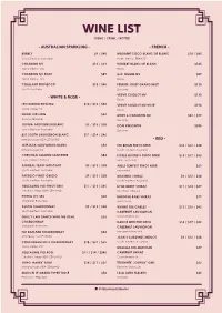 Wine List 150Ml / 250Ml / Bottle