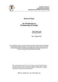 An Introduction to Parliamentary Privilege
