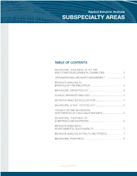 Applied Behavior Analysis SUBSPECIALTY AREAS