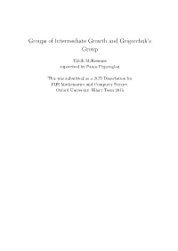 Groups of Intermediate Growth and Grigorchuk's Group